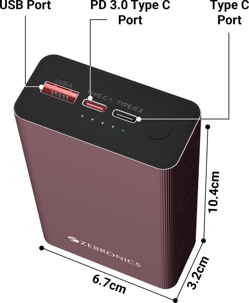 ZEBRONICS 20000 mAh 22.5W Power Bank (Raspberry) 5 L - Image 4