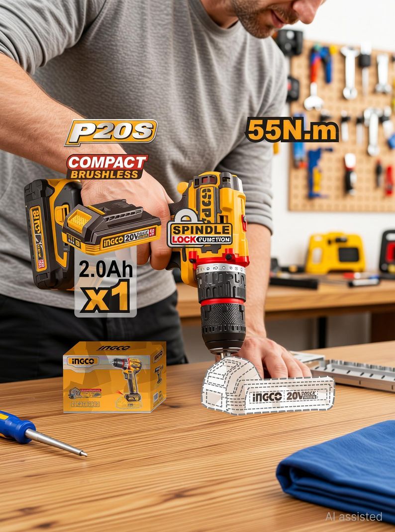 INGCO Compact Brushless Cordless Drill 55Nm, 13mm, 2-Speed - Image 4