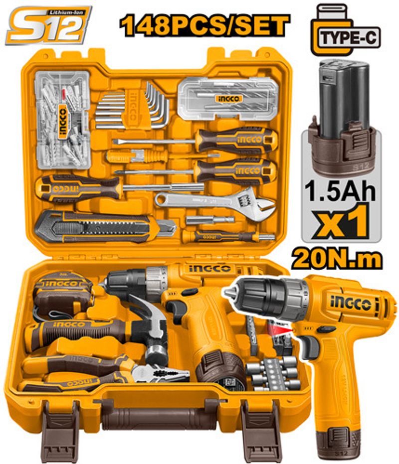 INGCO 12V 148 Pcs Cordless Drill Tool Set - Image 2