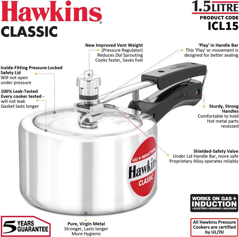 Hawkins 1.5 L Induction Pressure Cooker - Image 4