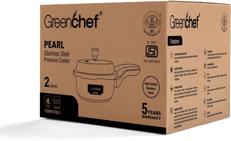 Greenchef Pearl 2L Induction Bottom Pressure Cooker, Stainless Steel, - Image 6