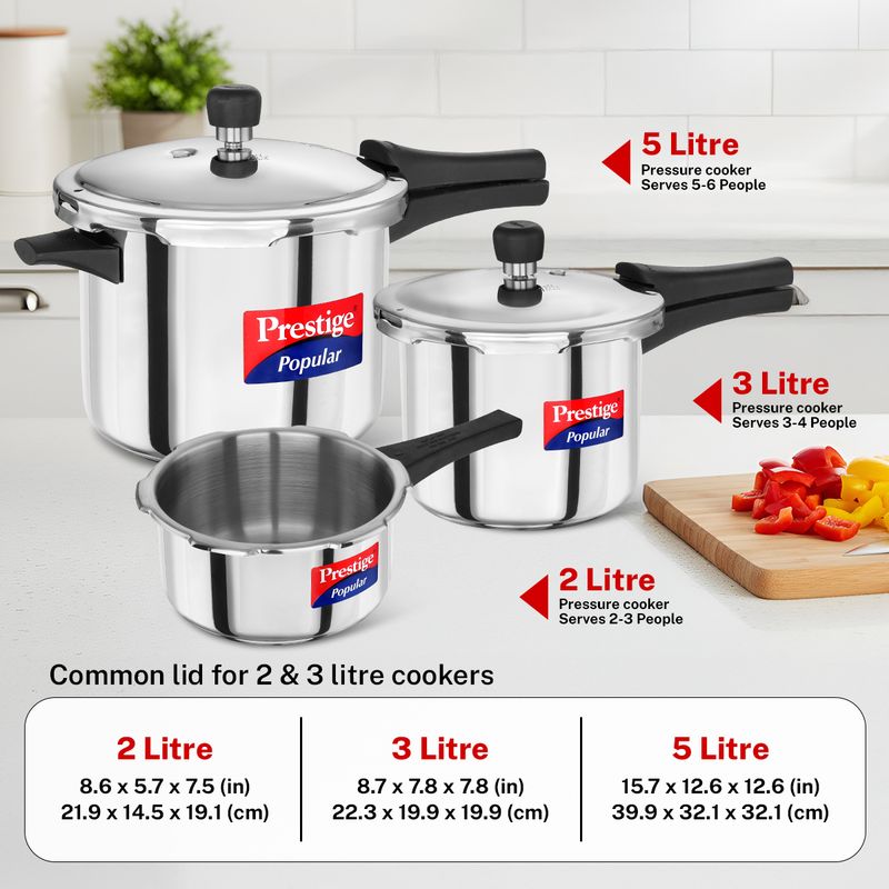 Prestige 5L, 3L, 2L Induction Bottom Pressure Cooker Combo - Image 6