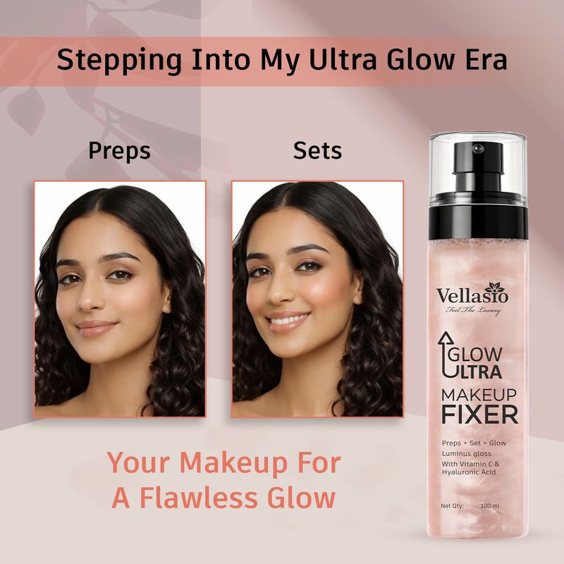 vellasio Glow Up Makeup Fixer Spray | Prep & Set | Dewy Radiance | Vitamin C Primer - 100 ml (PINK) - Image 5