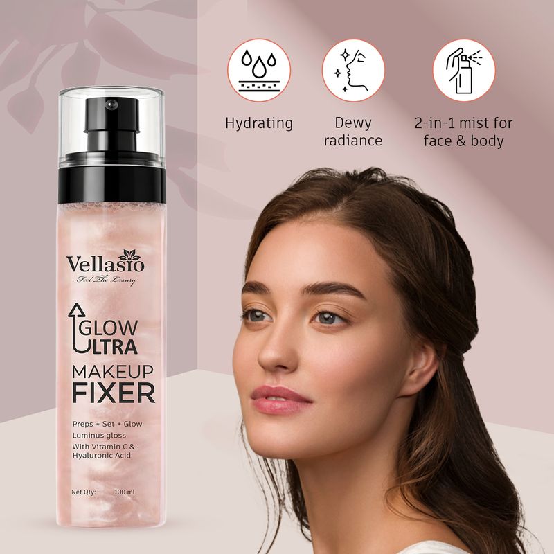 vellasio Glow Up Makeup Fixer Spray | Prep & Set | Dewy Radiance | Vitamin C Primer - 100 ml (PINK) - Image 6