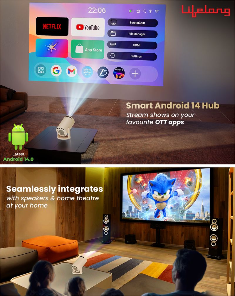 Lifelong Lightbeam Smart LED Projector, Android 14, 1080P/4K, 4000L, - Image 6