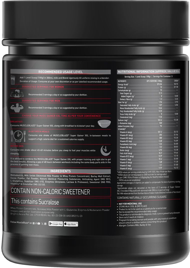 MUSCLEBLAZE Super XXL Weight Gainers 500g - Image 6