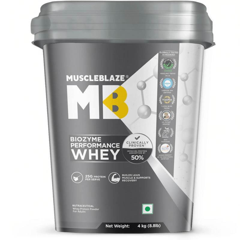 MUSCLEBLAZE Biozyme Performance Whey Protein 4kg Chocolate Hazelnut - Image 2