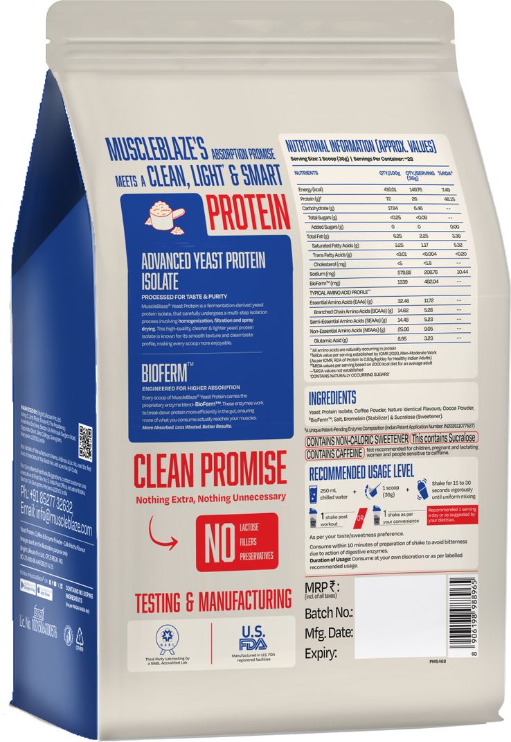 MUSCLEBLAZE Yeast Protein Powder 26g - Image 6