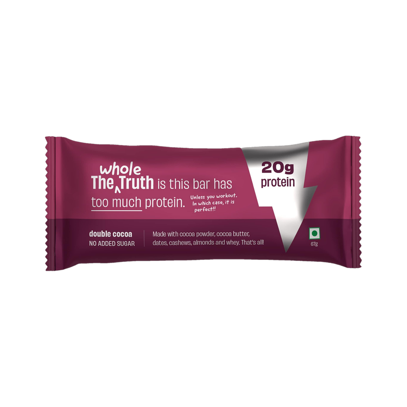 The Whole Truth High Protein Double Cocoa 20g | Protein Bar 67g | No Added Sugar Nutrition Bars