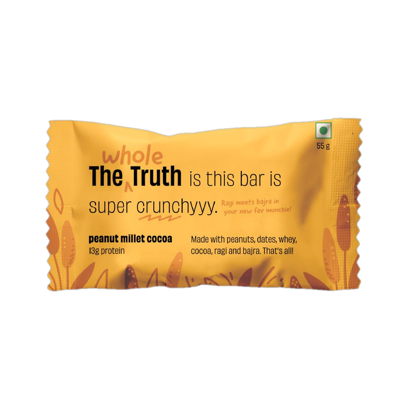 The Whole Truth Peanut Millet Cocoa I 13g Protein Bar | Pack of 6 x 55g Whey Protein (330 g, Peanut Millet Cocoa)