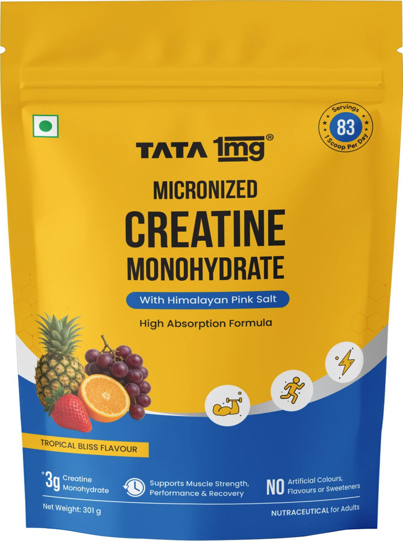 TATA 1mg Micronized Creatine Tropical Bliss-3 g per Scoop-Strength & Recovery-83 Servings Creatine 301 g, Tropical Bliss
