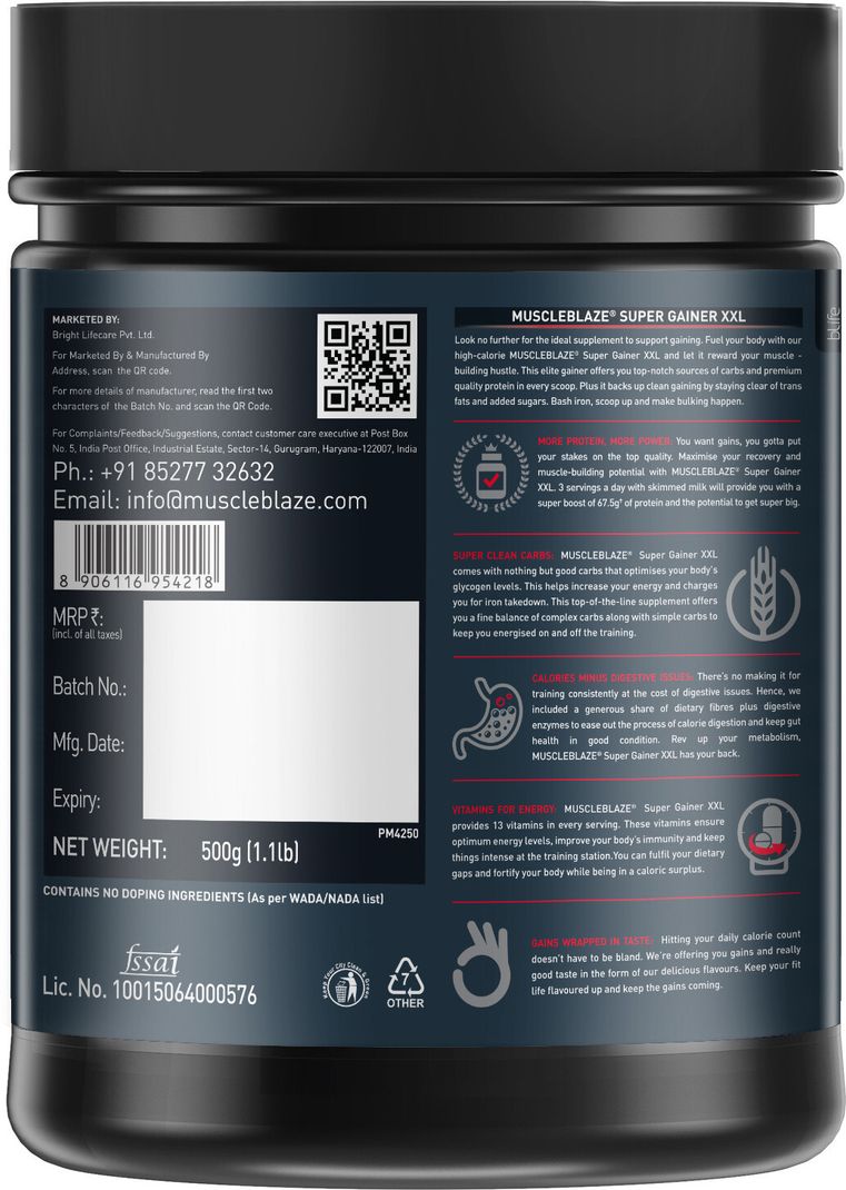 MUSCLEBLAZE Super XXL Weight Gainers 500g - Image 3