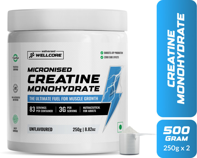 Wellcore Micronised Monohydrate | Lab Tested | Enhanced Absorption | 100% Pure Creatine (500 g, Unflavored)