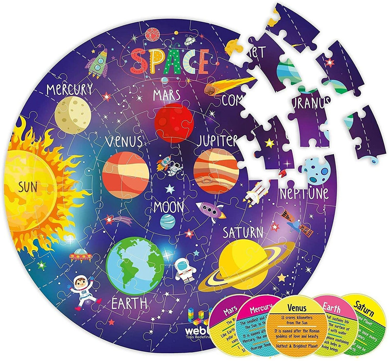 webby amazing solar system jigsaw floor puzzle 60 pcs 4 double sided flashcards