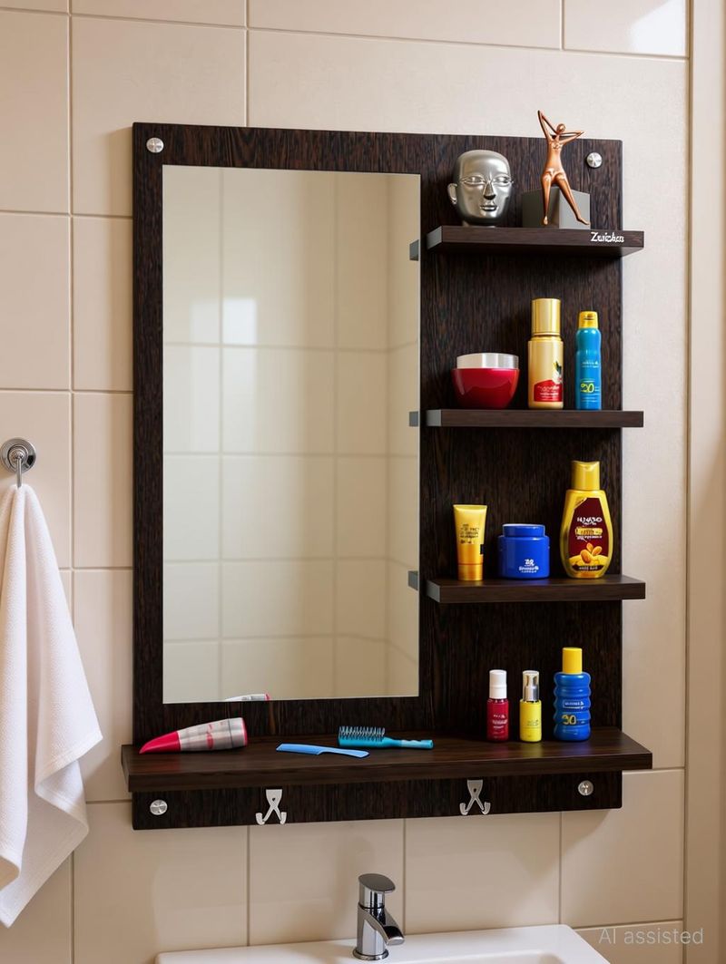 Zuicka Vanity Mirror Shelf Wooden, Glass Wall Shelf - Image 2
