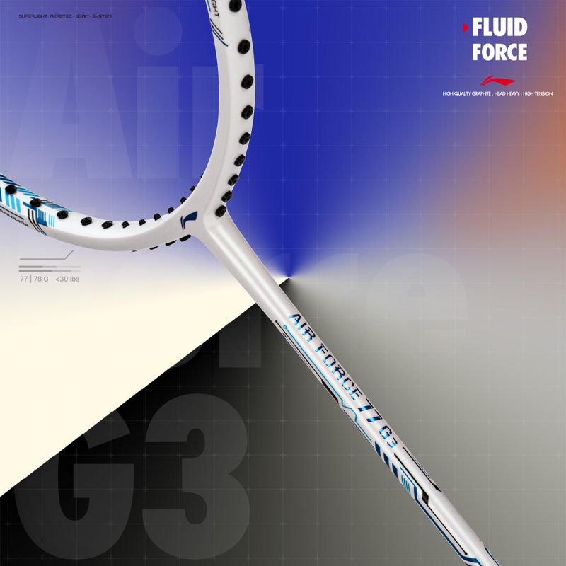 LI-NING Air - Force 77 G3 White, Silver, Blue Badminton Racquet - Image 6