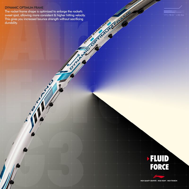 LI-NING Air - Force 77 G3 White, Silver, Blue Badminton Racquet - Image 5