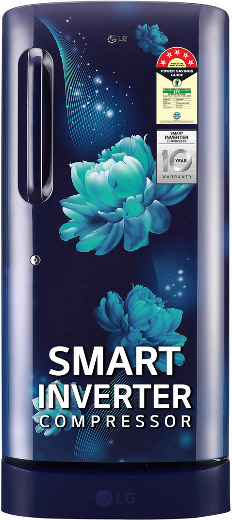LG 185 L Direct Cool Single Door 5 Star Refrigerator with Base Drawer  with Smart Inverter Compressor, Fast Ice Making (Blue Charm, GL-D201ABCU)