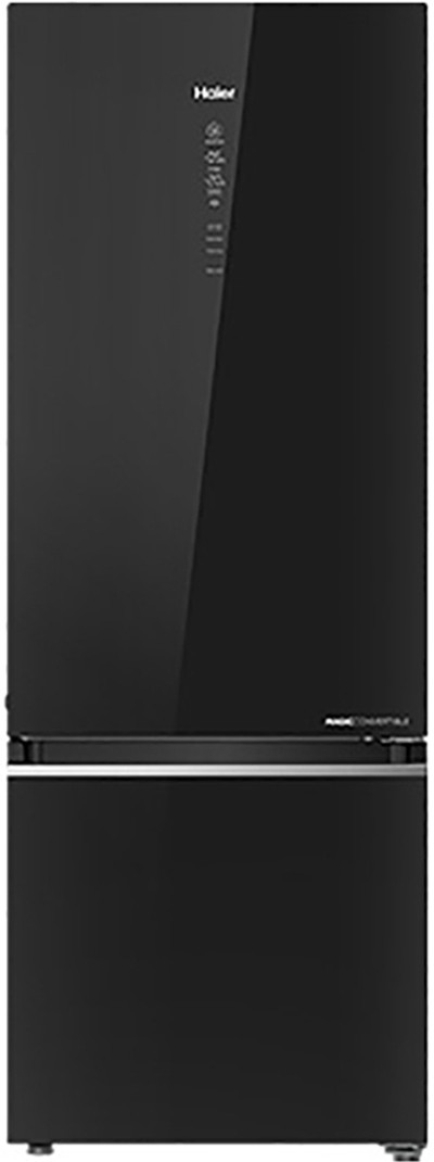 Haier 325 L Frost Free Double Door Bottom Mount 3 Star Convertible Refrigerator (Black Glass, HRB-3753PKG-P)