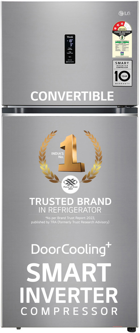 LG 398 L Frost Free Double Door Top Mount 3 Star Convertible Refrigerator (Shiny Steel, GL-T422VPZX)