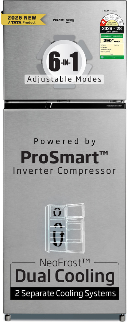 Voltas Beko 320 L Frost Free Double Door 1 Star Refrigerator (Hairline Silver, RFF370D / 1WPV100RXIO)