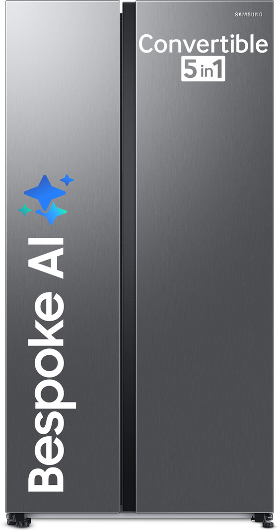 Samsung 653 L Frost Free Side by Side 3 Star Refrigerator  with AI and WiFi, Convertible 5-in-1, Digital Inverter (Refined Inox, RS76CG8003S9HL)