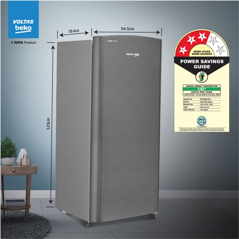 Voltas Beko 183 L Direct Cool Single Door 3 Star Refrigerator - Image 3