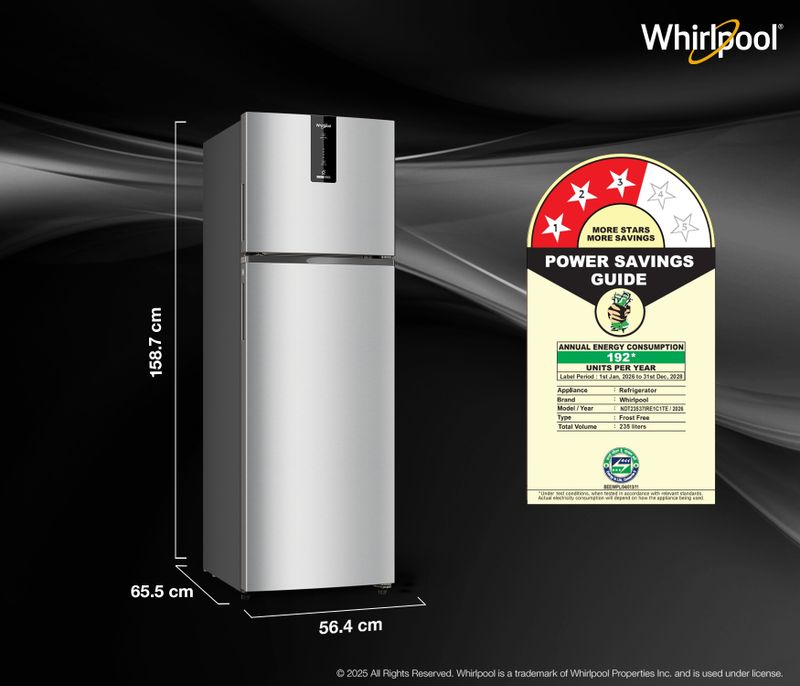 Whirlpool 235 L Frost Free Double Door 3 Star Refrigerator (Lunar - Image 6