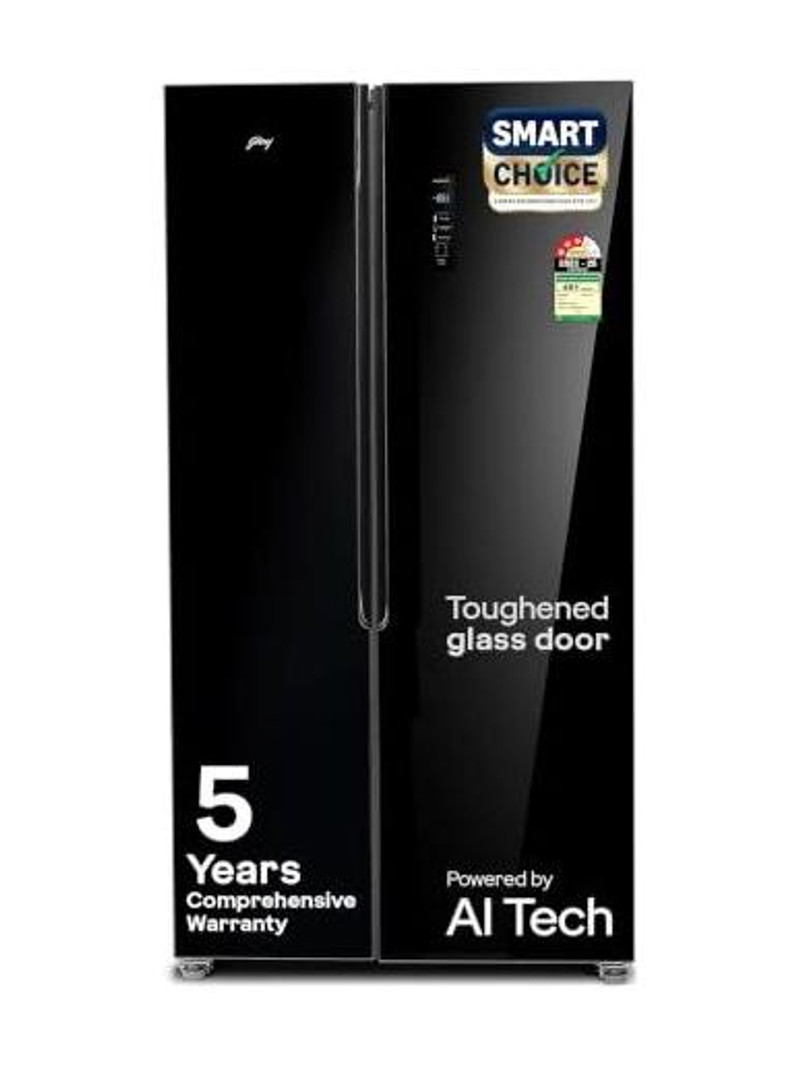 Godrej 600 L Frost Free Side by Side 3 Star Refrigerator with Powered By AI, Smart convertible Zones With Digital Touch Panel Black Glass, RS EONVELVE