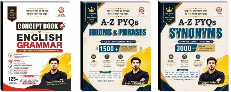 Concept Book Of English Grammer And A To Z PYQ Synonyms & A To Z PYQ Idiom Phrase Combo Books By Ankit Bhati Sir & Sanjeev Thakur Sir RWA Paperback, A
