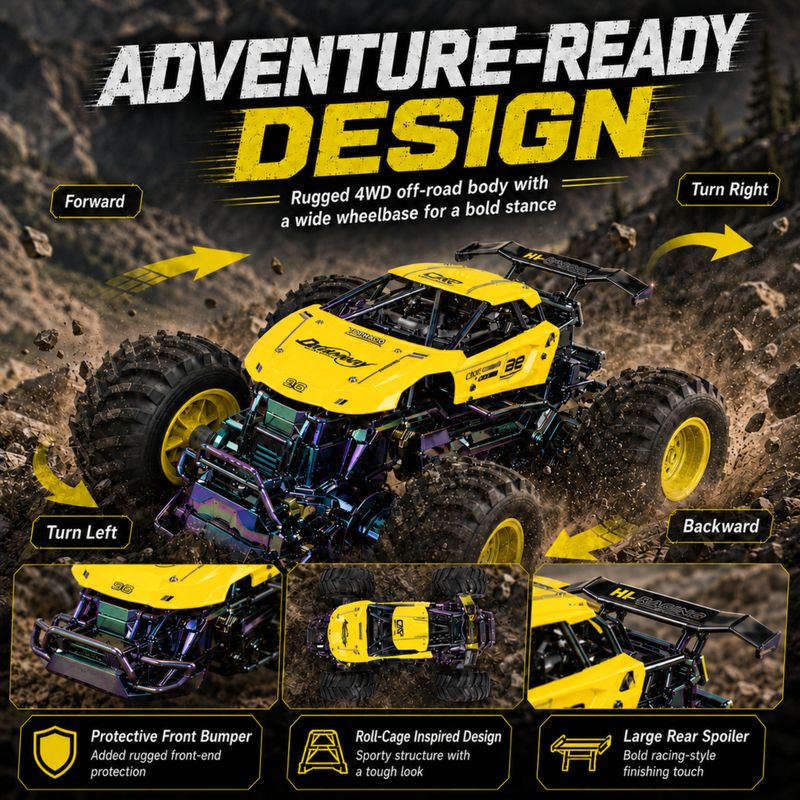 Toy Town 4x4 Off Road Rock Crawler RC Car (Yellow) - Image 4