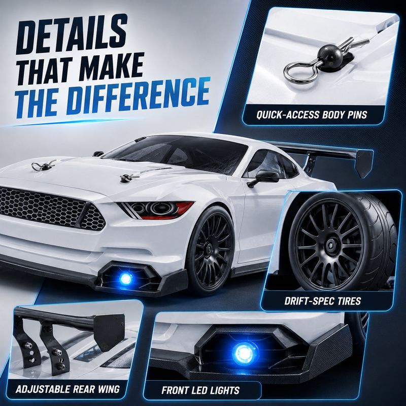 Flytek RC Drift Car 4x4 Remote Control Car for Adults, White - Image 4