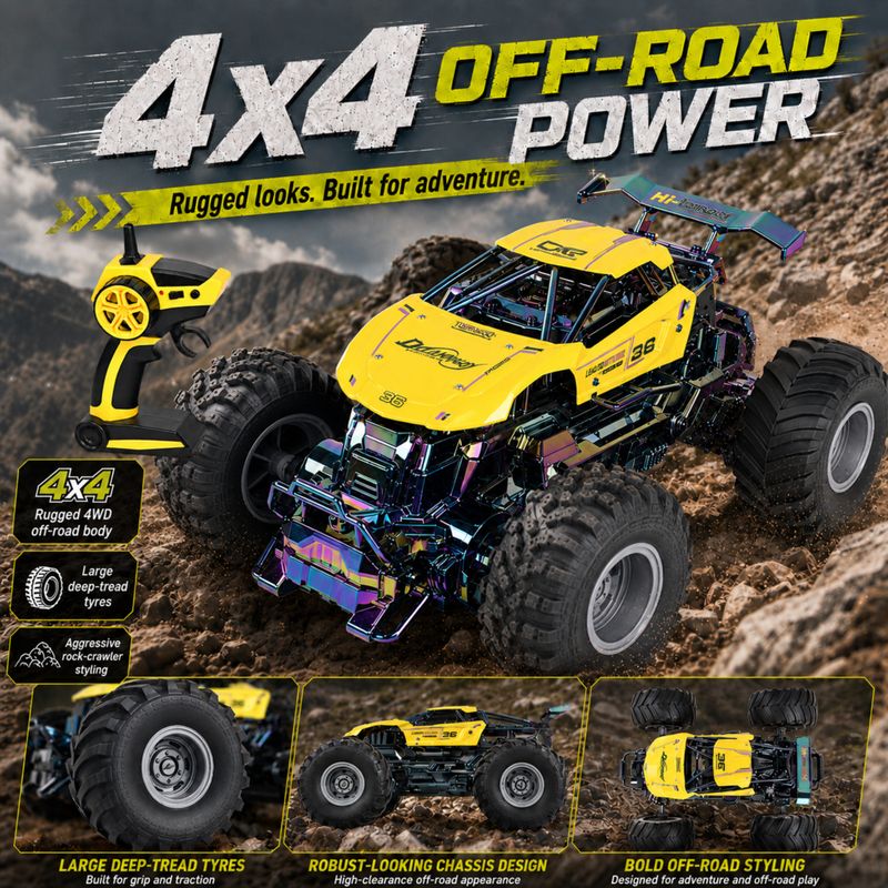 Toy Town 4x4 Off Road Rock Crawler RC Car (Yellow) - Image 5