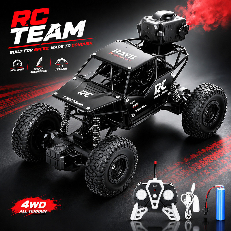 LITTLE RIDES Rock Crawler 1:16 Offroad Monster RC Car with Smoke Function Black