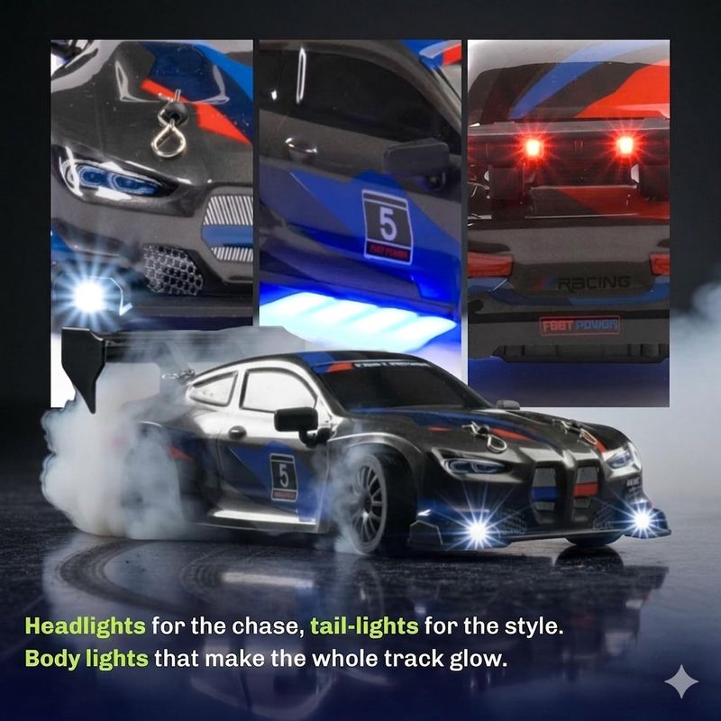 Flytek RC Drift Car 4X4 20KM/H LED Black-Red - Image 4
