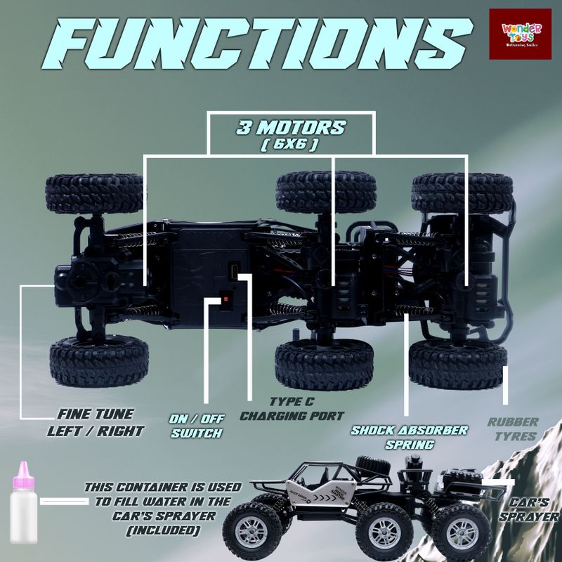 Wonder Remote Control Smoke Rock Crawler 6x6 Wheels - Image 5