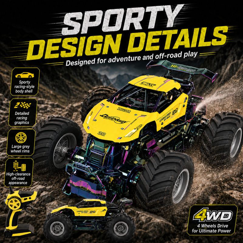 Toy Town 4x4 Off Road Rock Crawler RC Car (Yellow) - Image 6