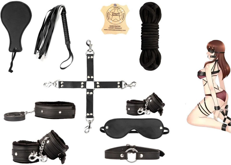 Comrade Saddlery vegan leather furry hand cuff set