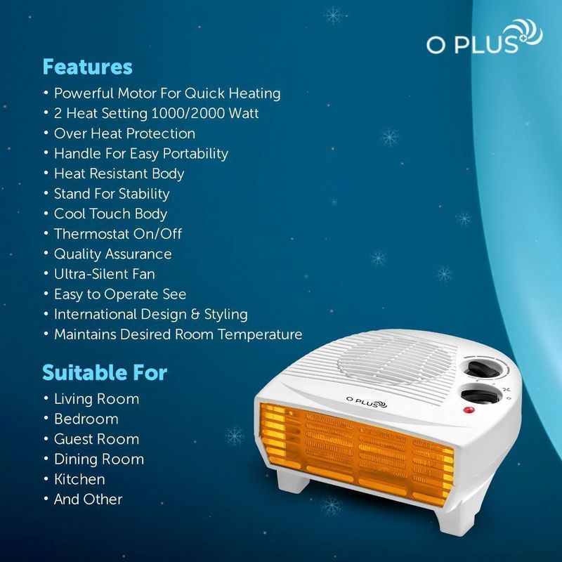 O PLUS Racer 1000/2000 Watt With Led Power Indicator Copper Motor| Winter Room Heater| Fan Room Heater - Image 3