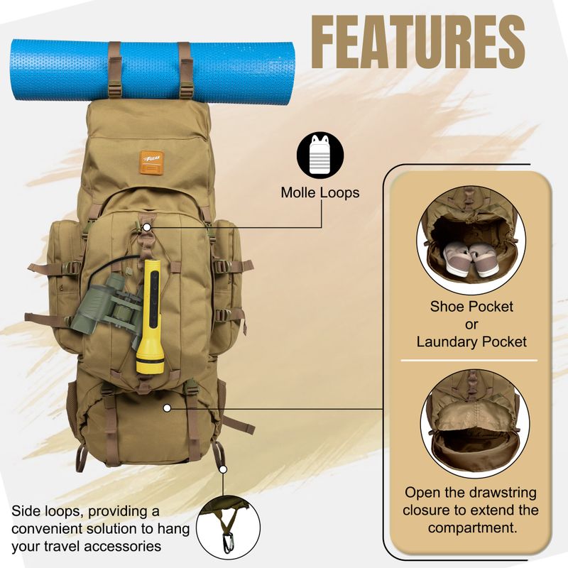 F Gear Levante 87L Khaki Rucksack - 87L Brown - Image 5