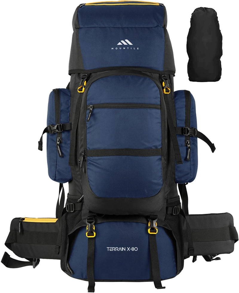 MOUNTILE TERRAIN X-80L Travel Backpack with Rain Cover Camping Trekking Bag Rucksack  - 80 L (Blue)