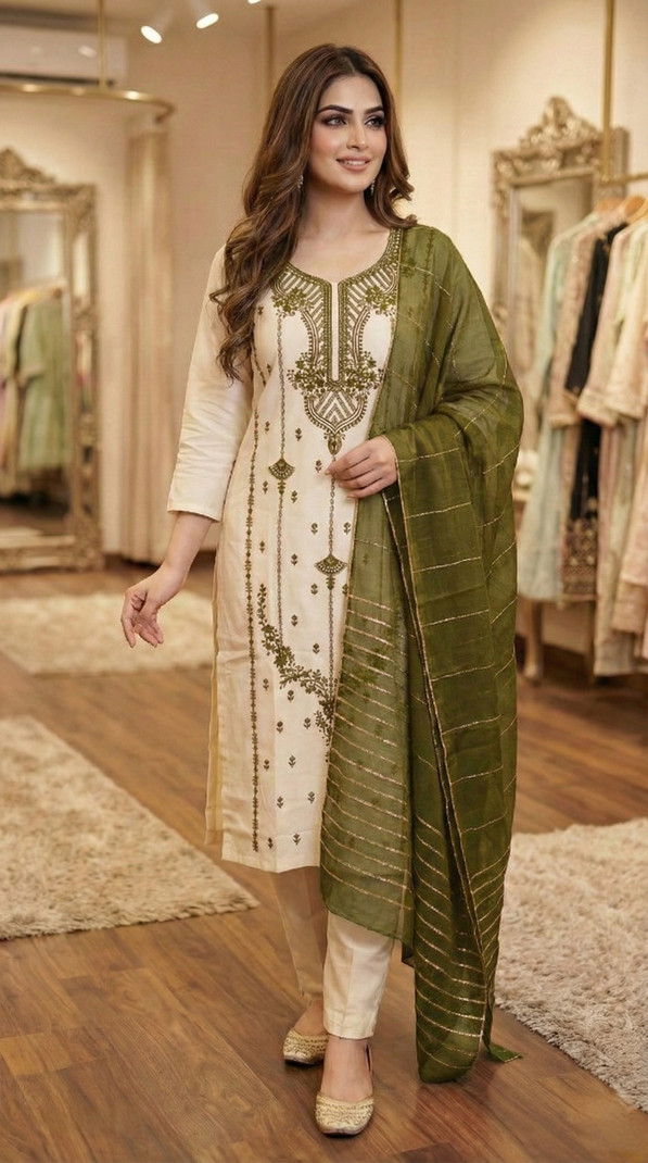 evanora women pure cotton kurta pant dupatta set