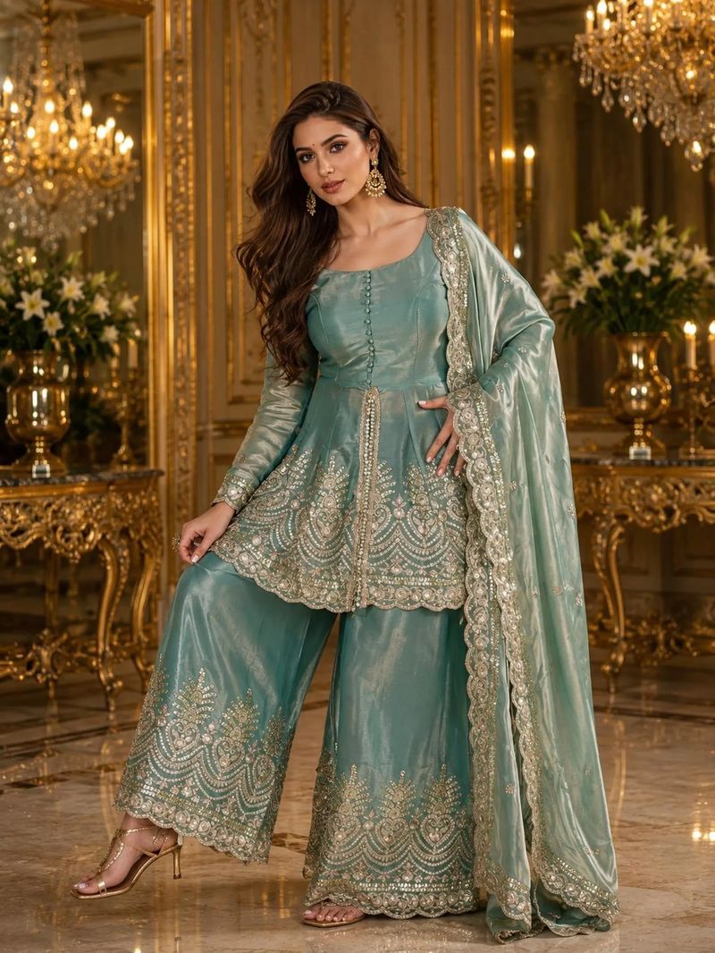 GDAS Embellished Kurta, Sharara & Dupatta Set - Image 4