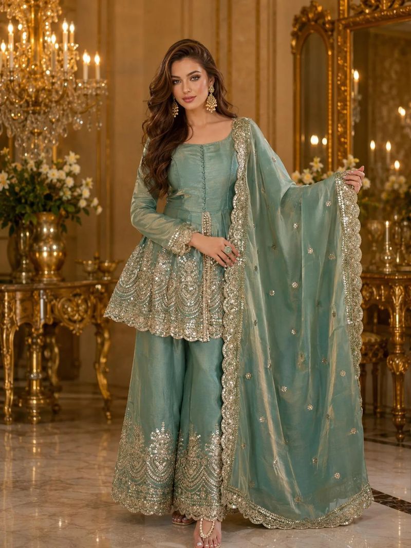 GDAS Embellished Kurta, Sharara & Dupatta Set - Image 2