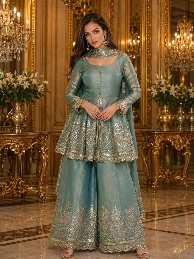 GDAS Embellished Kurta, Sharara & Dupatta Set - Image 5