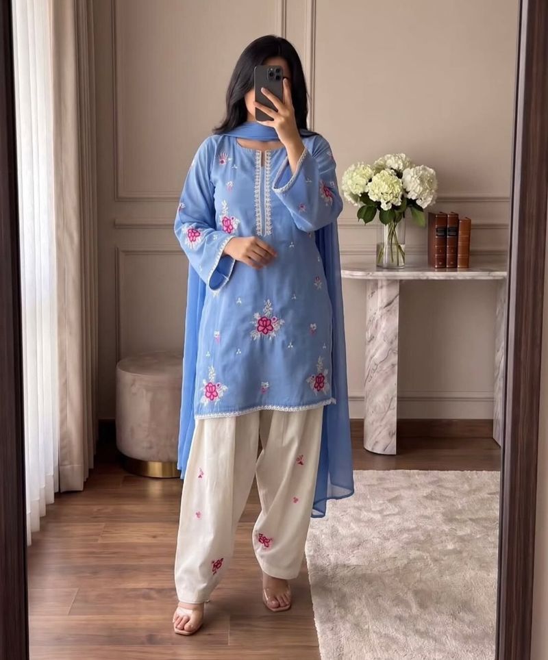 Printed Kurta, Palazzo & Dupatta Set - Image 3