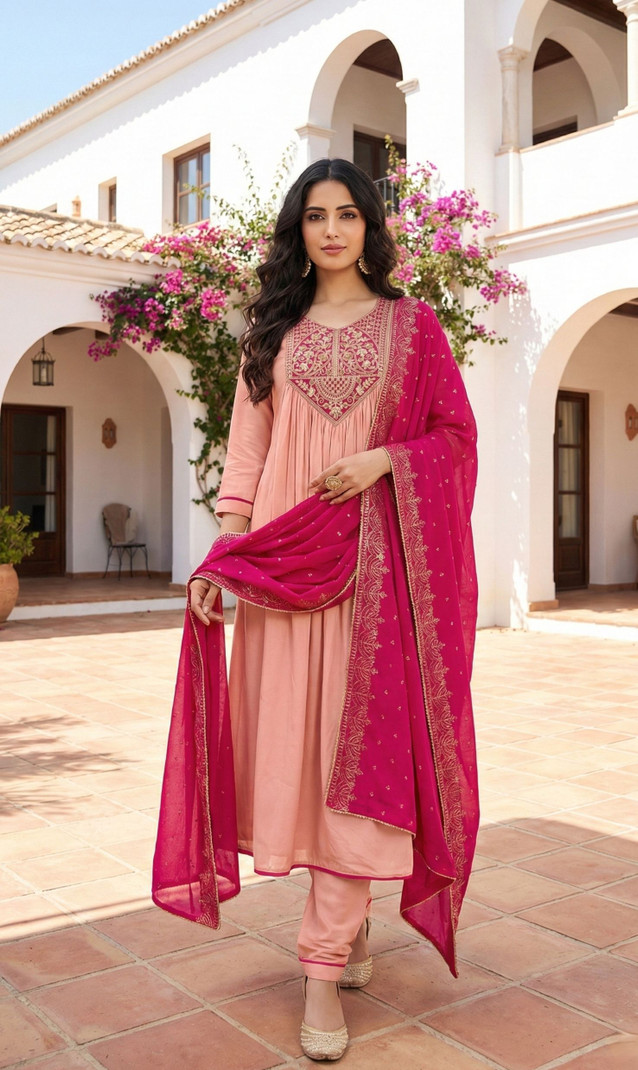 new ethnic 4 you women silk blend kurti pant dupatta set