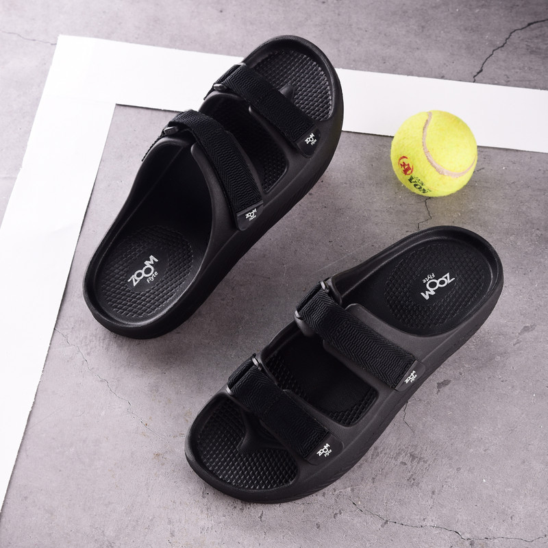 Zoom Shoes Men Lightweight Waterproof Sandals Velcro Soft Anti-Skid Adjustable & Comfy Casual Sandal Black , 9