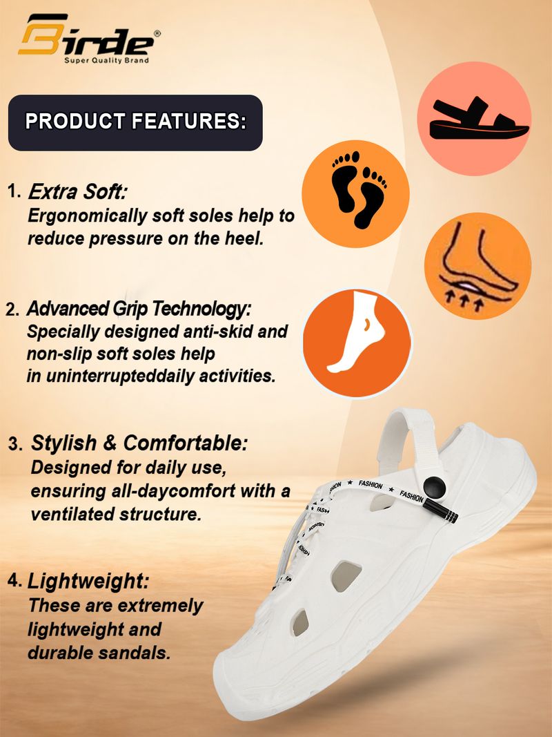 Birde Men Latest Stylish Fashionable, Lightweight Everyday Comfort Clogs Sandal (White , 7) - Image 4