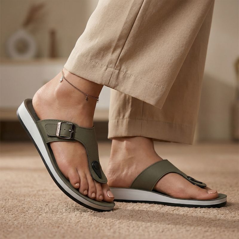 WALKAROO Women Casual Sandal (Olive, 8) - Image 2